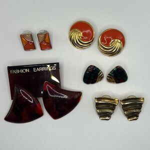 Jewelry Lot! Bundle of 5 Vintage Colorful, Gold Toned Fashion Earrings